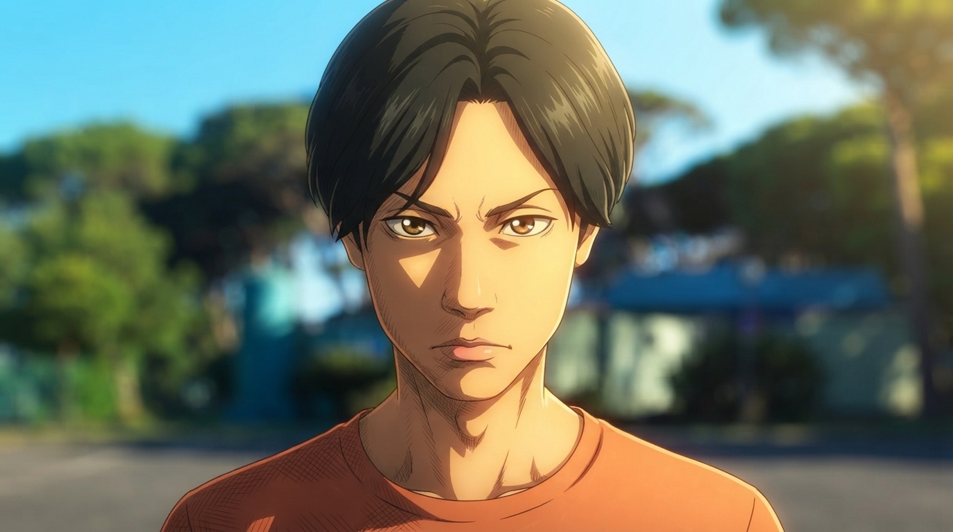 Photo to anime in BEASTARS style - Young man serious sunset portrait