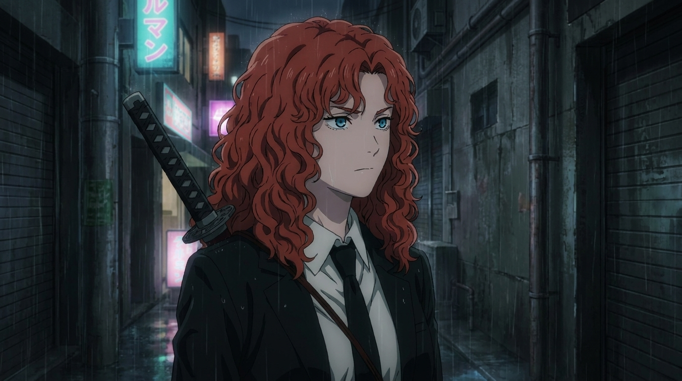 Dark anime generator, original Devil Hunter in supernatural action scene