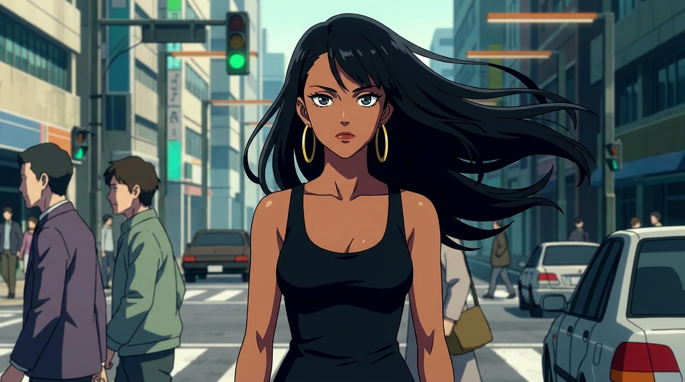 Photo to anime in Cyberpunk style - Black woman