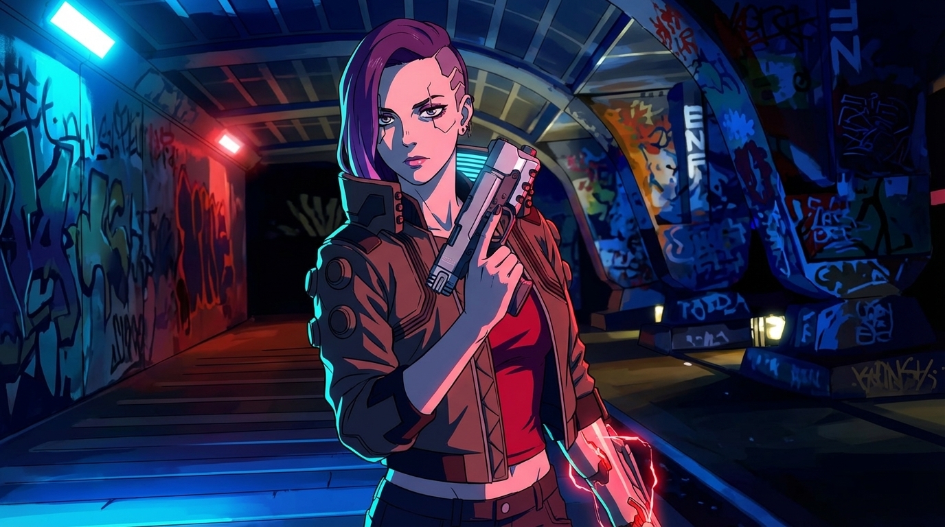 Photo to anime in Cyberpunk style - Female