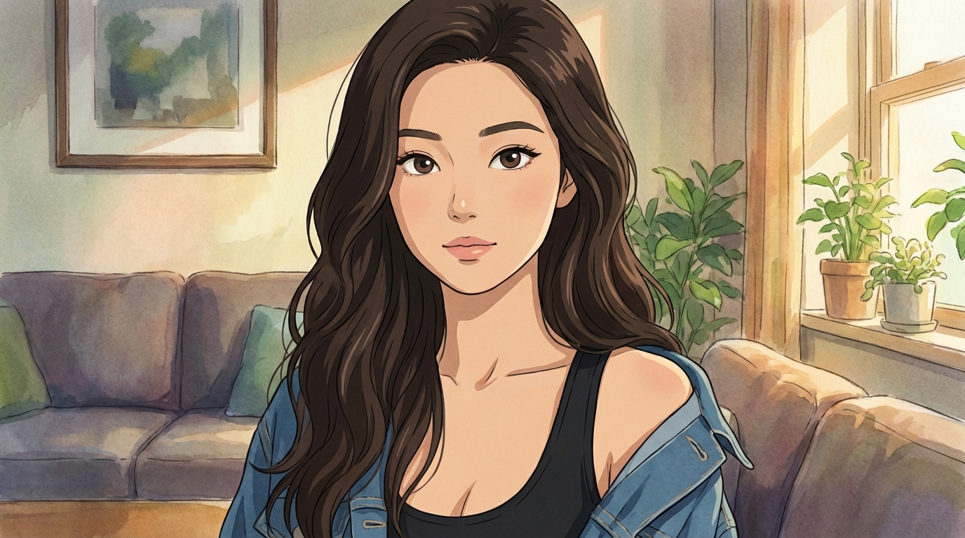 Photo to anime in Ghibli style - Asian woman