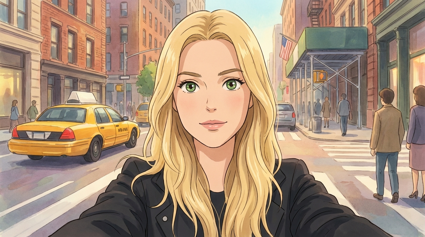 Photo to anime in Ghibli style - Blonde woman