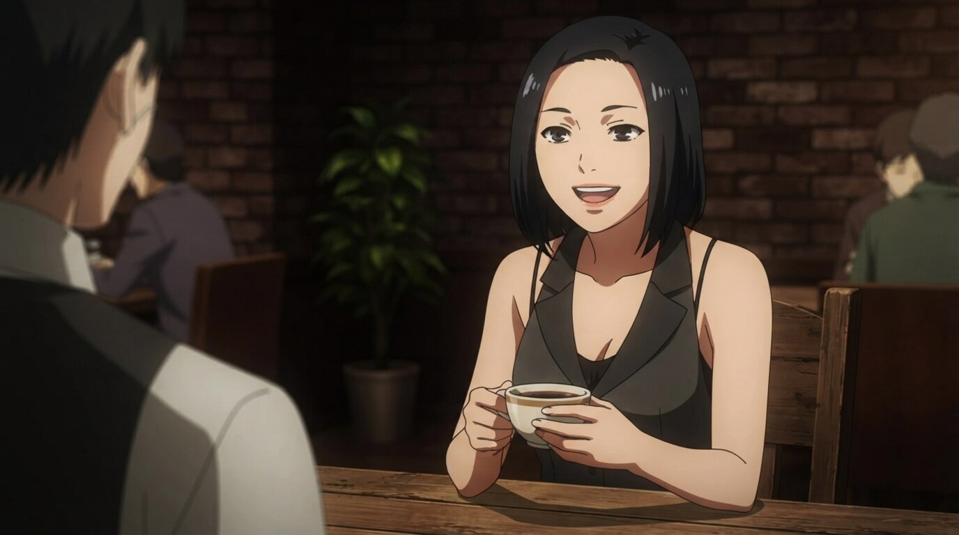 Foto a anime al estilo Tokyo Ghoul - Mujer con café en cafetería