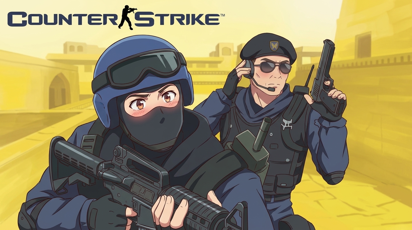 Same tactical soldiers reimagined as anime characters on a desert map