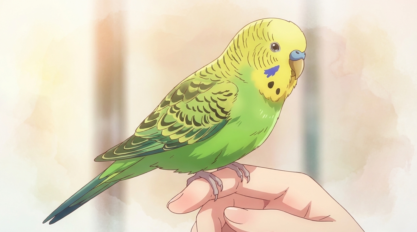 スタイルセレクターで羽根の描写がどう変わるかを示す鳥のアニメキャラクターの2番目の描写