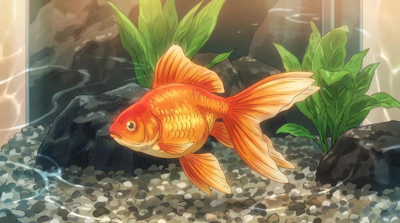 A second anime rendering of a pet fish showing how a different style choice changes fin and scale detail