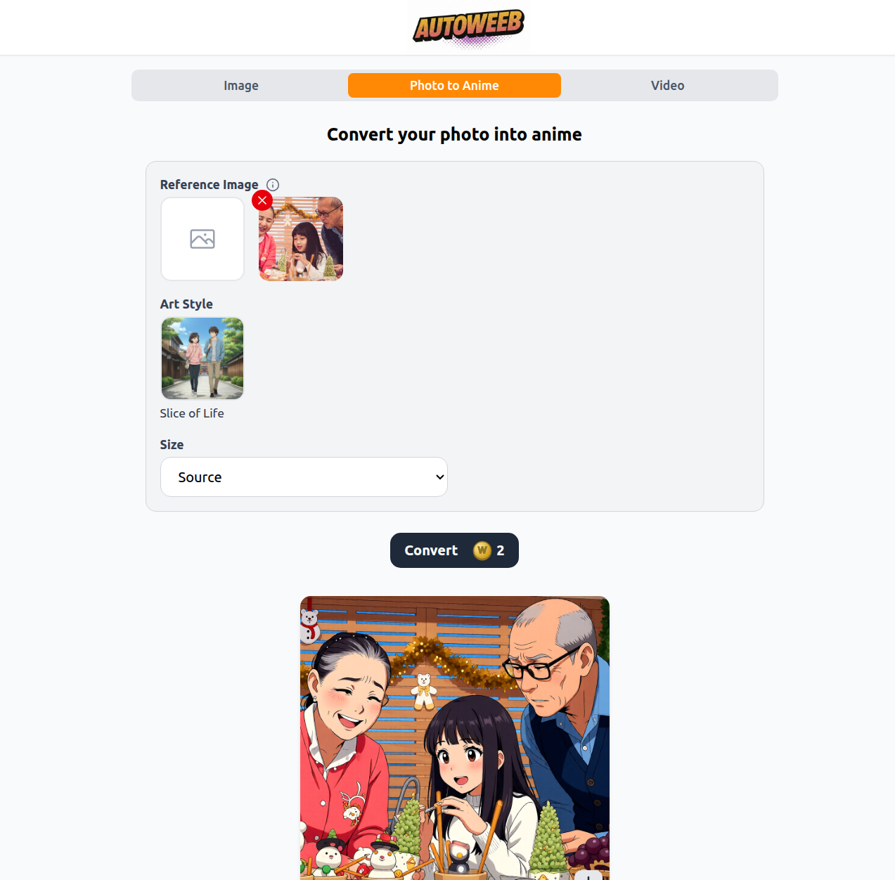 Photo-to-anime conversion UI