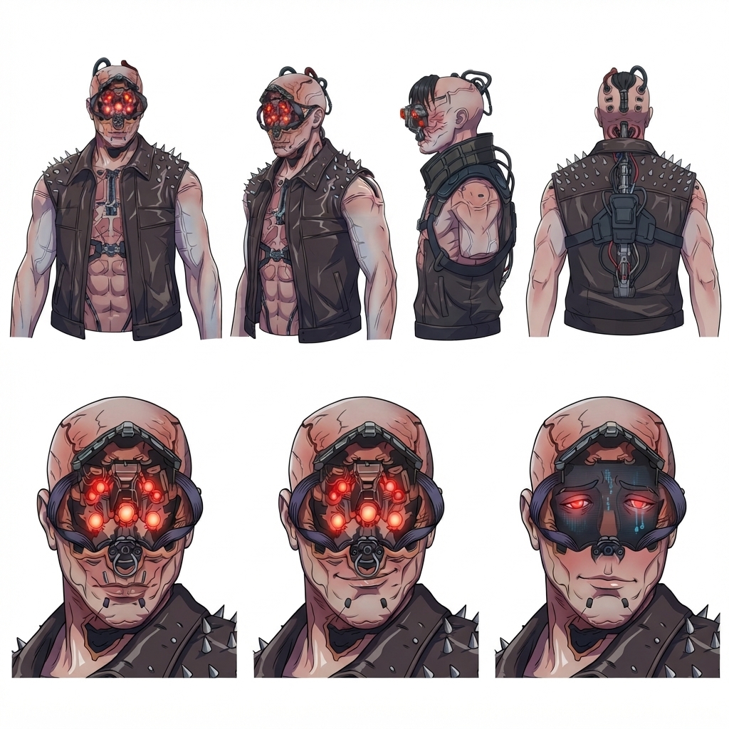 Maelstrom gang member character sheet showing inconsistent hair and two-character design bleed