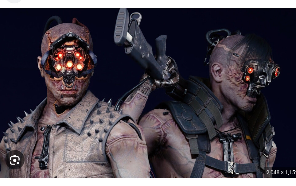 Original video game screenshot of two Maelstrom gang members with red cybernetic optics