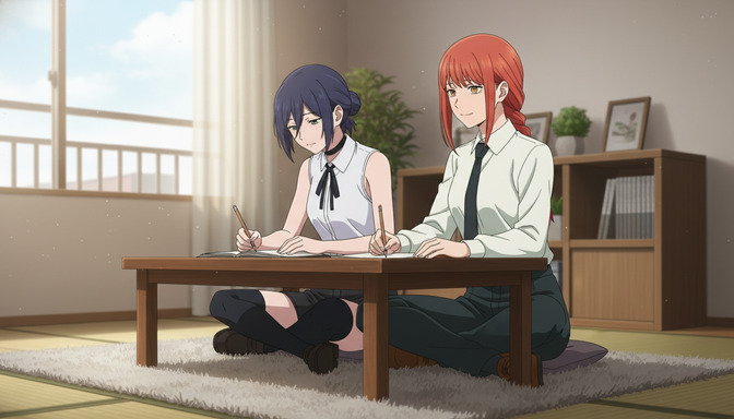 An anime boy with dark tousled hair in a school uniform standing at a rain-streaked window, his expression distant and resigned, warm interior light behind him contrasting with the grey stormy sky outside
