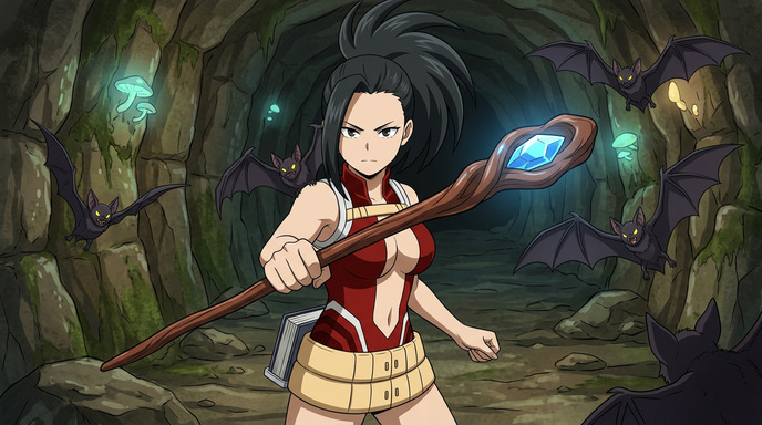 동굴에서 격투 중인 애니메 마법사, 와이더 샷