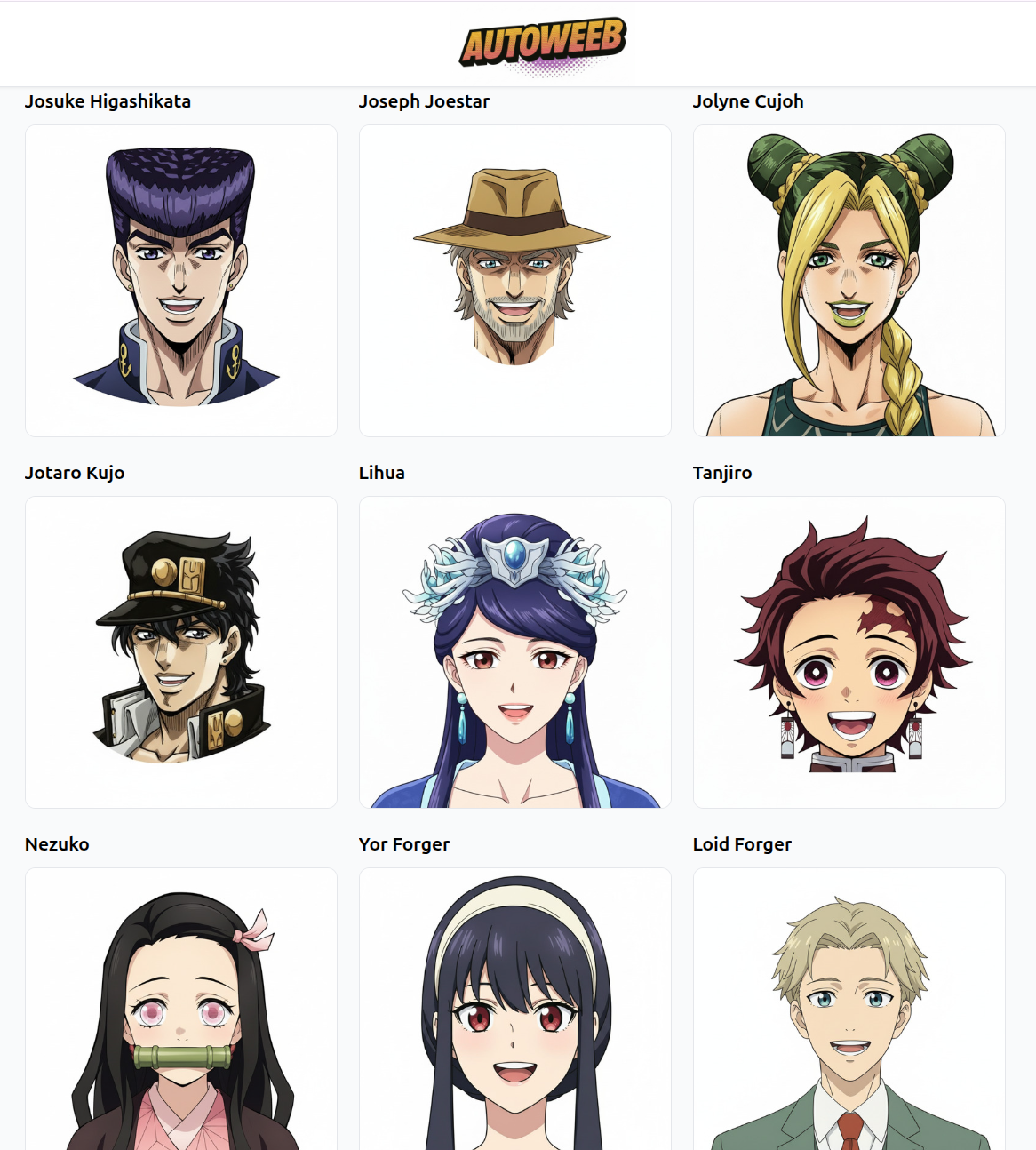 인기 애니메 캐릭터가 있는 AutoWeeb 공유 캐릭터 라이브러리