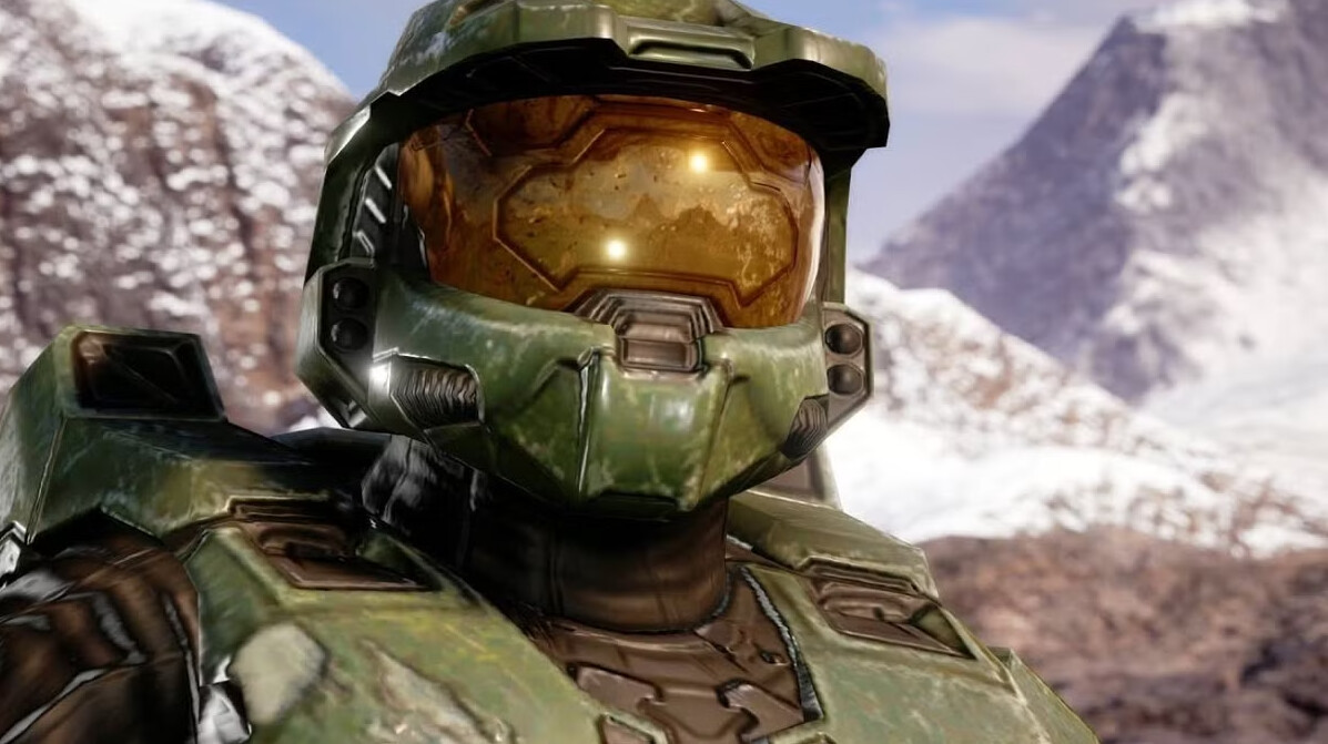 Original video game render of an armored supersoldier with gold visor