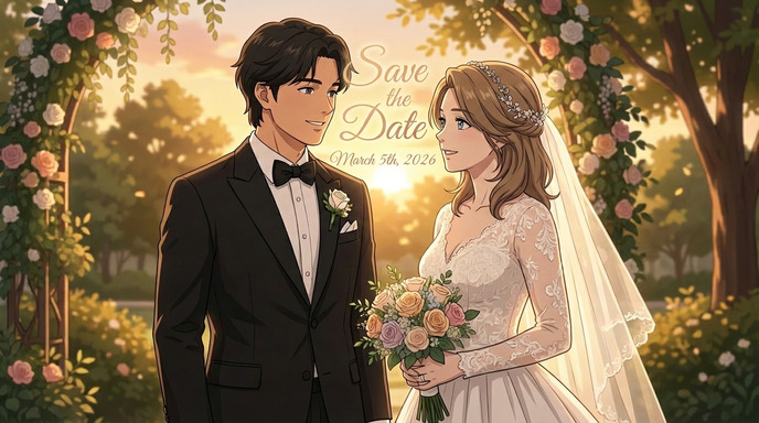 애니메 커플 웨딩 일러스트