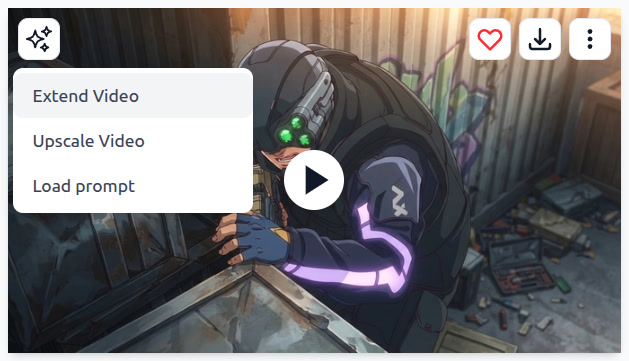 AutoWeeb library UI with Extend Video selected from the AI menu on a saved anime clip