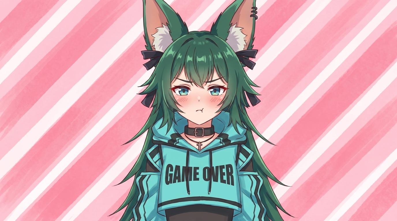 Chibi VTuber reaction sticker with purple twintails and an excited expression on a transparent-style background