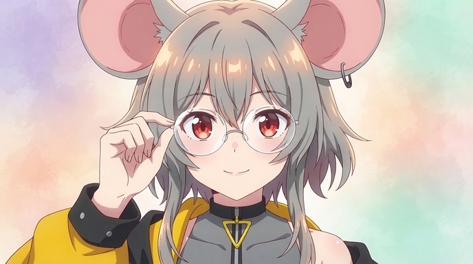 VTuber anime PFP portrait with purple twintails, blue eyes, and a playful expression in polished 2D anime style