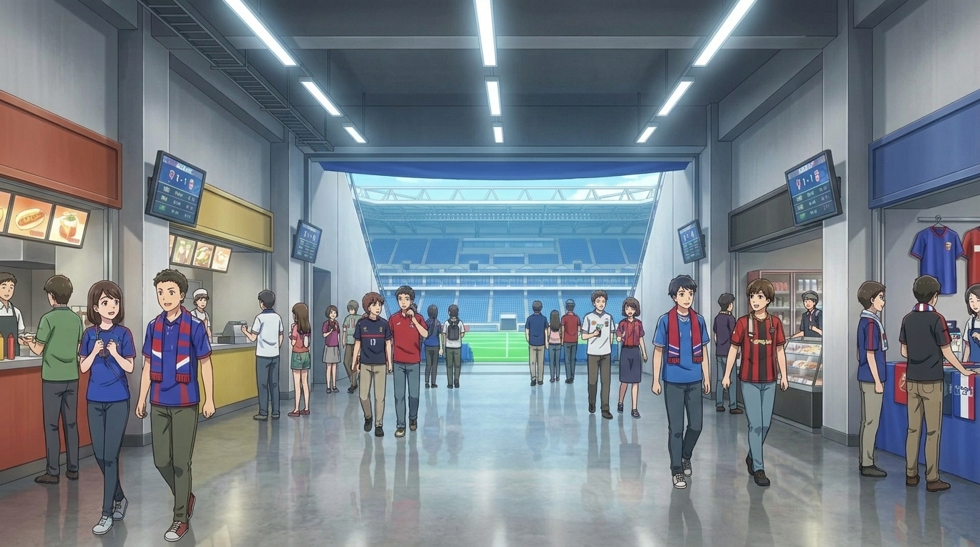 ワールドカップスタジアムのアニメロケーションライブラリと複数角度の参照画像