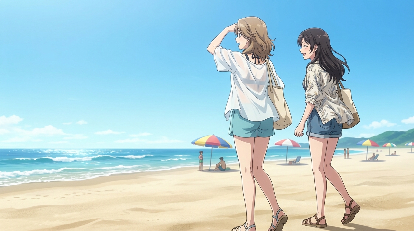 Anime beach arrival scene from the Beach OVA photo pack