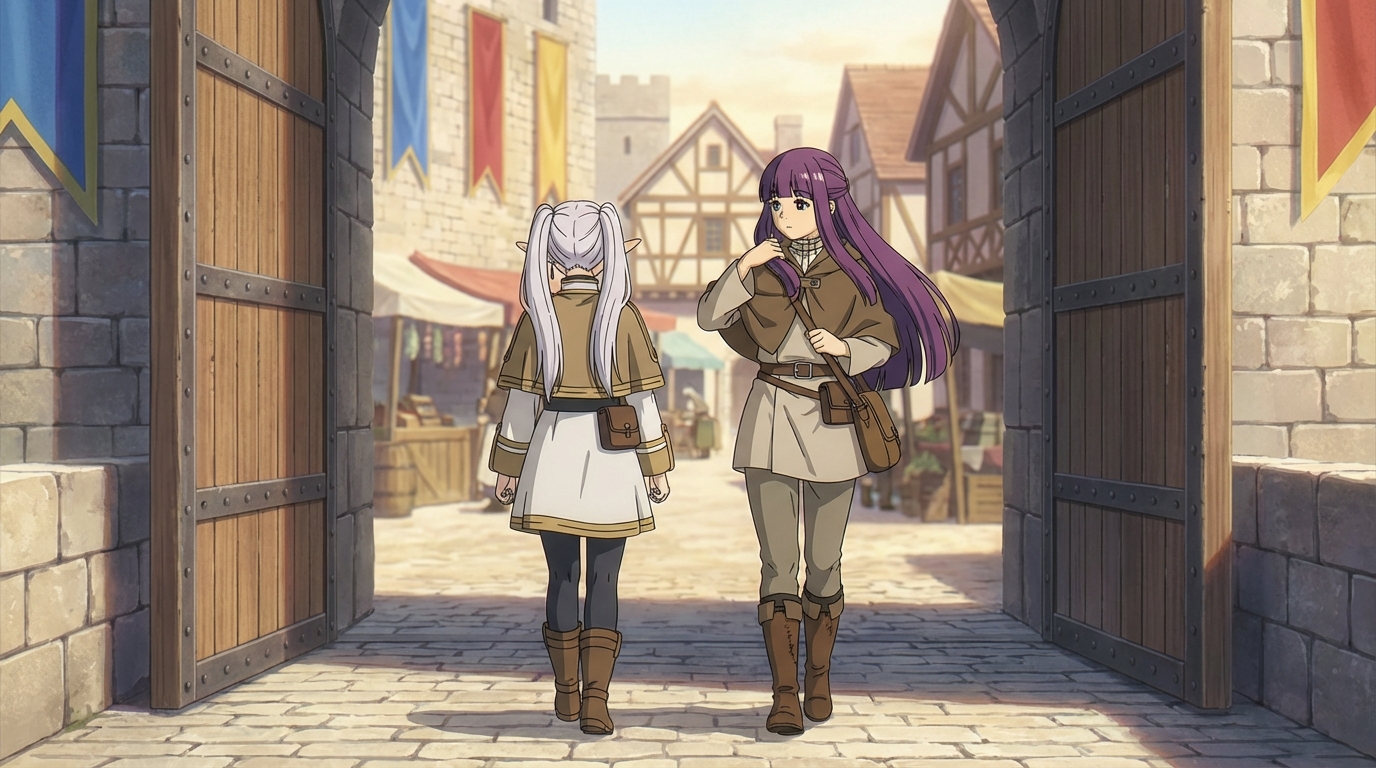 Anime medieval fantasy town entrance from the Isekai Town photo pack