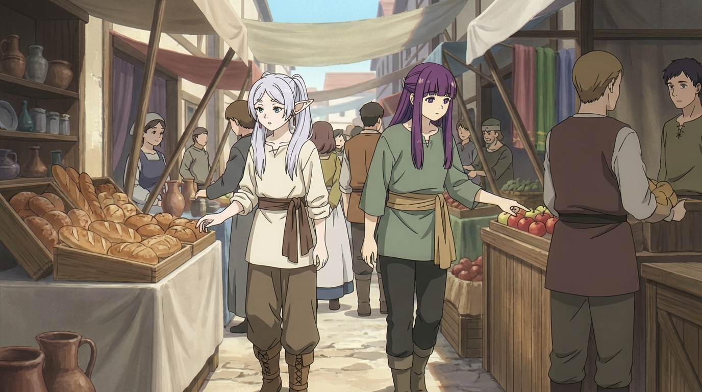 Anime bustling market street from the Isekai Town photo pack