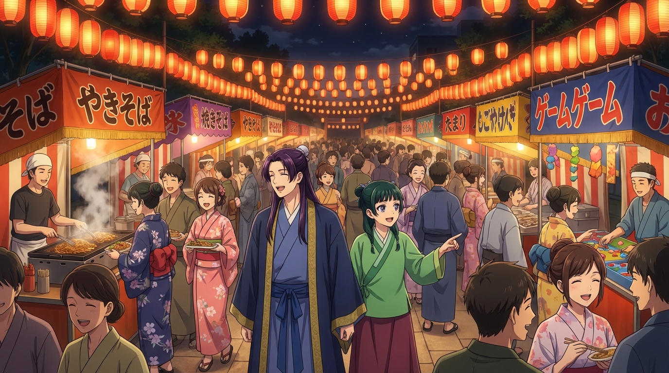 Anime lantern-lit pathway from the Japanese Culture Festival Life photo pack