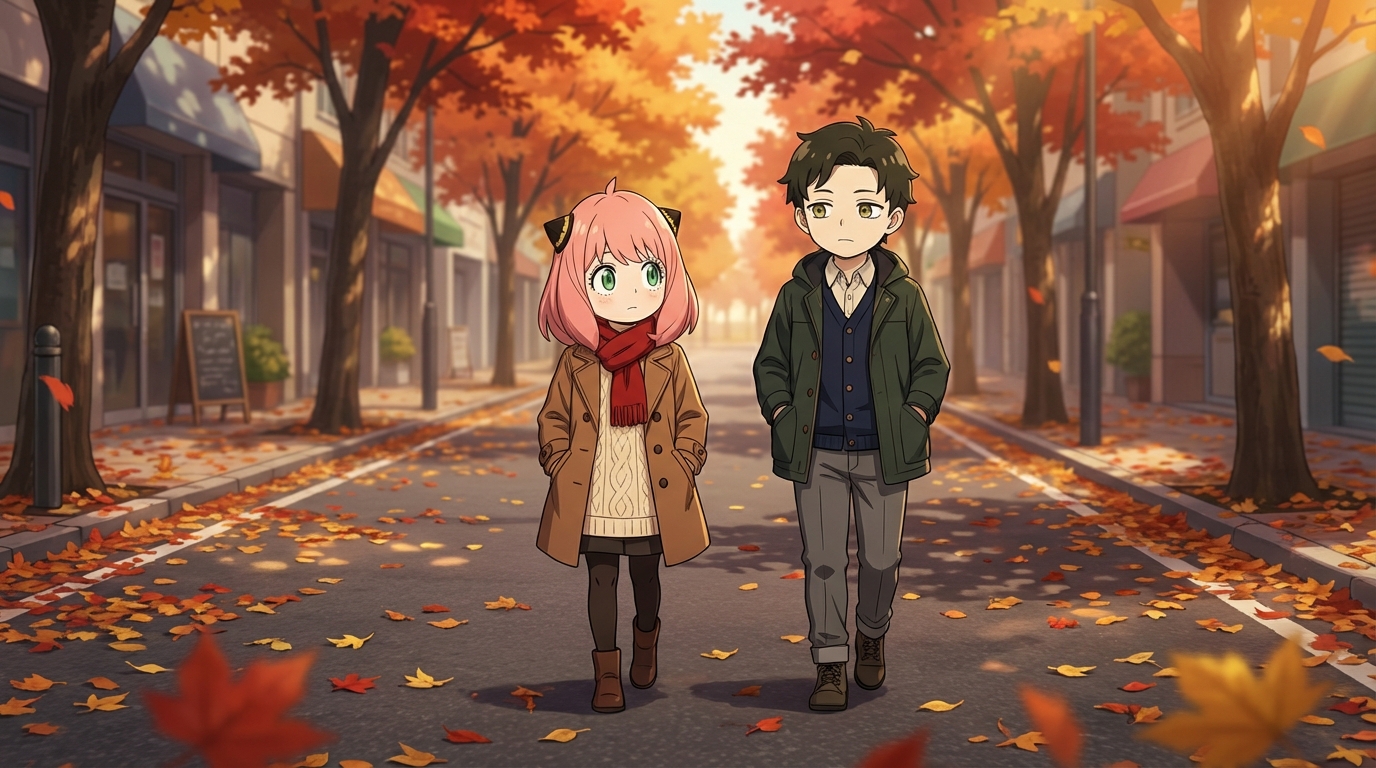 Anime autumn street from the Japanese Nature photo pack