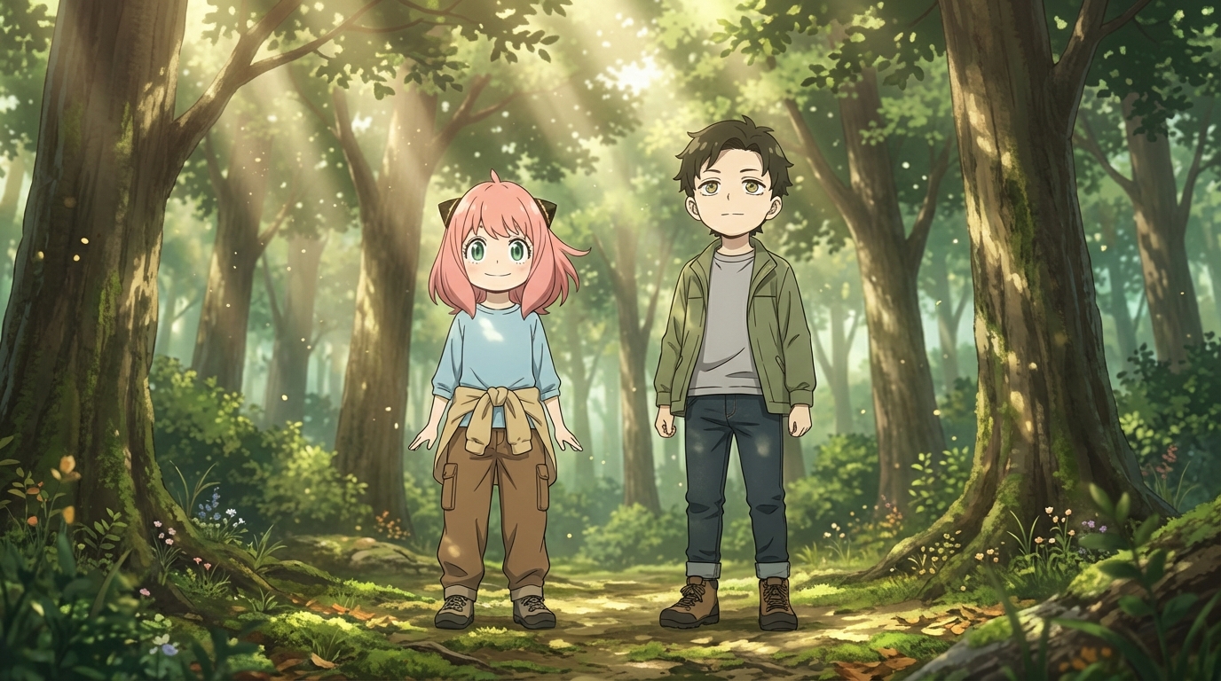 AutoWeeb으로 만든 안개 낀 숲이 있는 분위기 있는 자연 애니메 씬