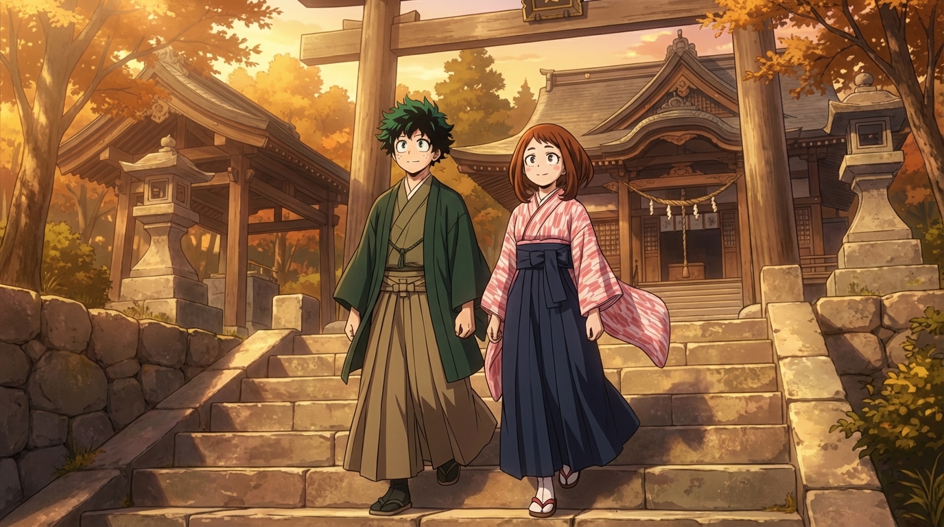 Аниме-сцена с японской духовной темой, сгенерированная с AutoWeeb