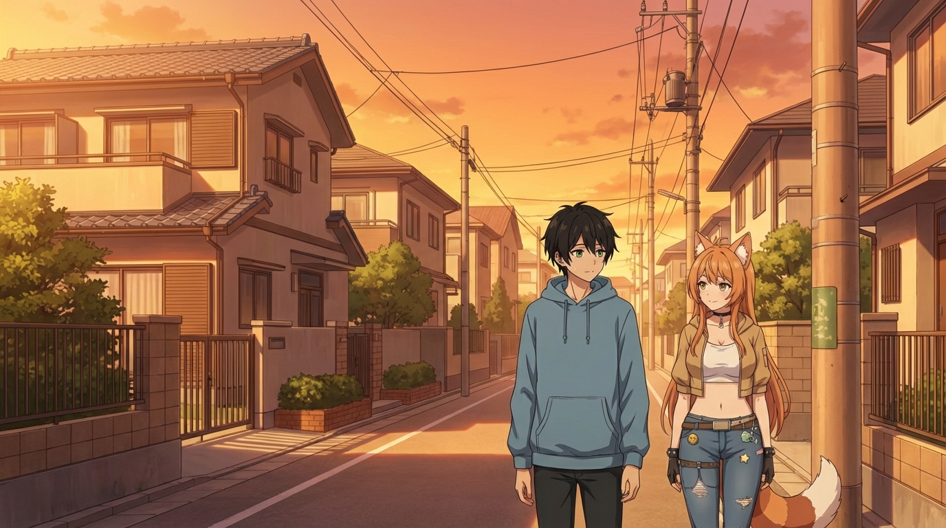 Anime residential street from the Slice of Life photo pack