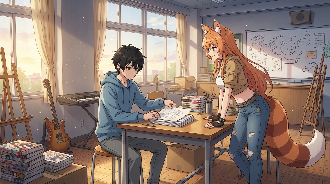 Anime school rooftop at sunset from the Slice of Life photo pack
