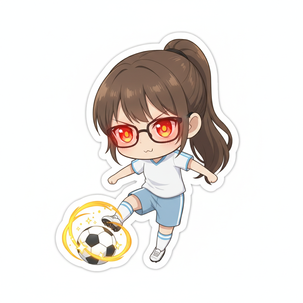 Chibi character winding up for a powerful soccer shot