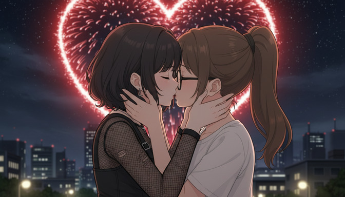 Романтическая аниме-сцена пары, сгенерированная с AutoWeeb