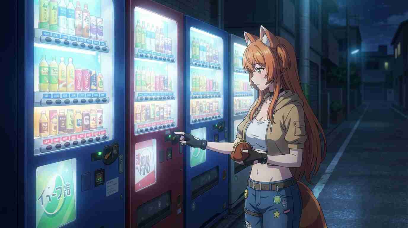 AI anime vending machine scene